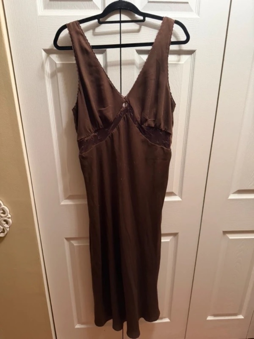 Wild Fable Brown Midi Dress XL Chocolate Lace Trim V Neck Slip Dress